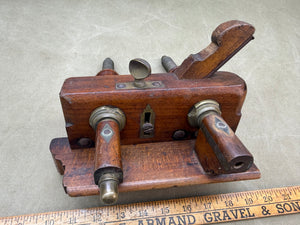 BRASS STEM PLOUGH PLANE WITH COCOBOLO NUTS BY GREENSLADE - Boyshill Tools and Treen