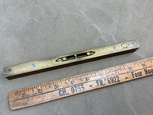 E PRESTON EARLY TEAK? LEVEL WITH SLIDING BRASS COVERS - Boyshill Tools and Treen