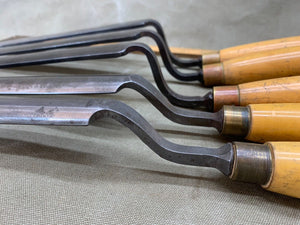 5 PATTERN MAKER'S CRANKED GOUGES BY STORMONT - Boyshill Tools and Treen
