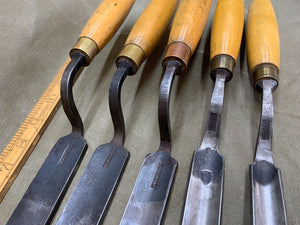 5 PATTERN MAKER'S CRANKED GOUGES BY STORMONT - Boyshill Tools and Treen
