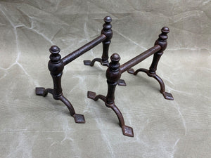 NICE PAIR ANTIQUE IRON FIRE DOGS - Boyshill Tools and Treen
