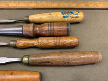 Load image into Gallery viewer, 5 GOOD CHISELS VARIOUS MAKERS - Boyshill Tools and Treen