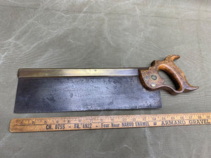 NICELY ENGRAVED 14" BRASS BACK SAW BY GODWIN WARREN FRY,  BRISTOL. RARE - Boyshill Tools and Treen