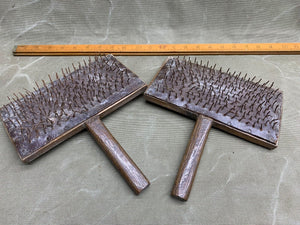 NICE ANTIQUE PAIR OF WOOL CARDERS. TREEN ELM - Boyshill Tools and Treen
